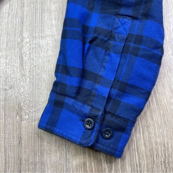 L.L. Bean Sherpa Lined Scotch Plaid Flannel Shirt Blue Black Mens Size XL Reg - Picture 12 of 13